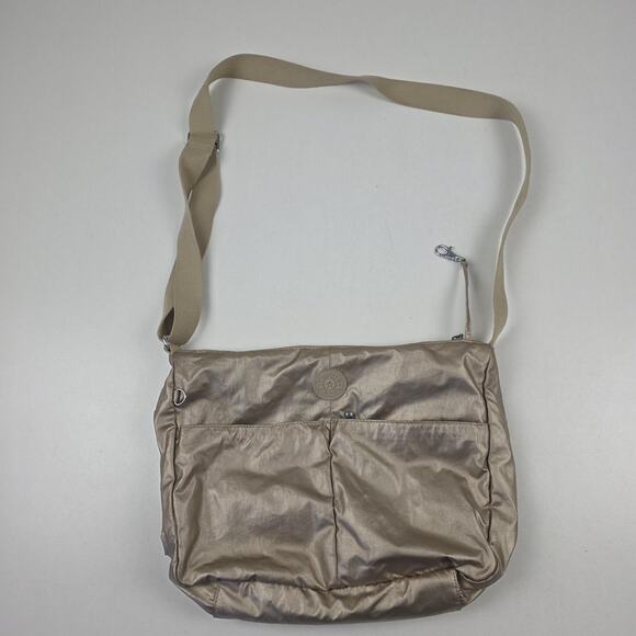 Kipling Handbags - Kipling Crossbody Shoulder Bag Womens Beige Gold Metallic Nylon Adjustable Purse